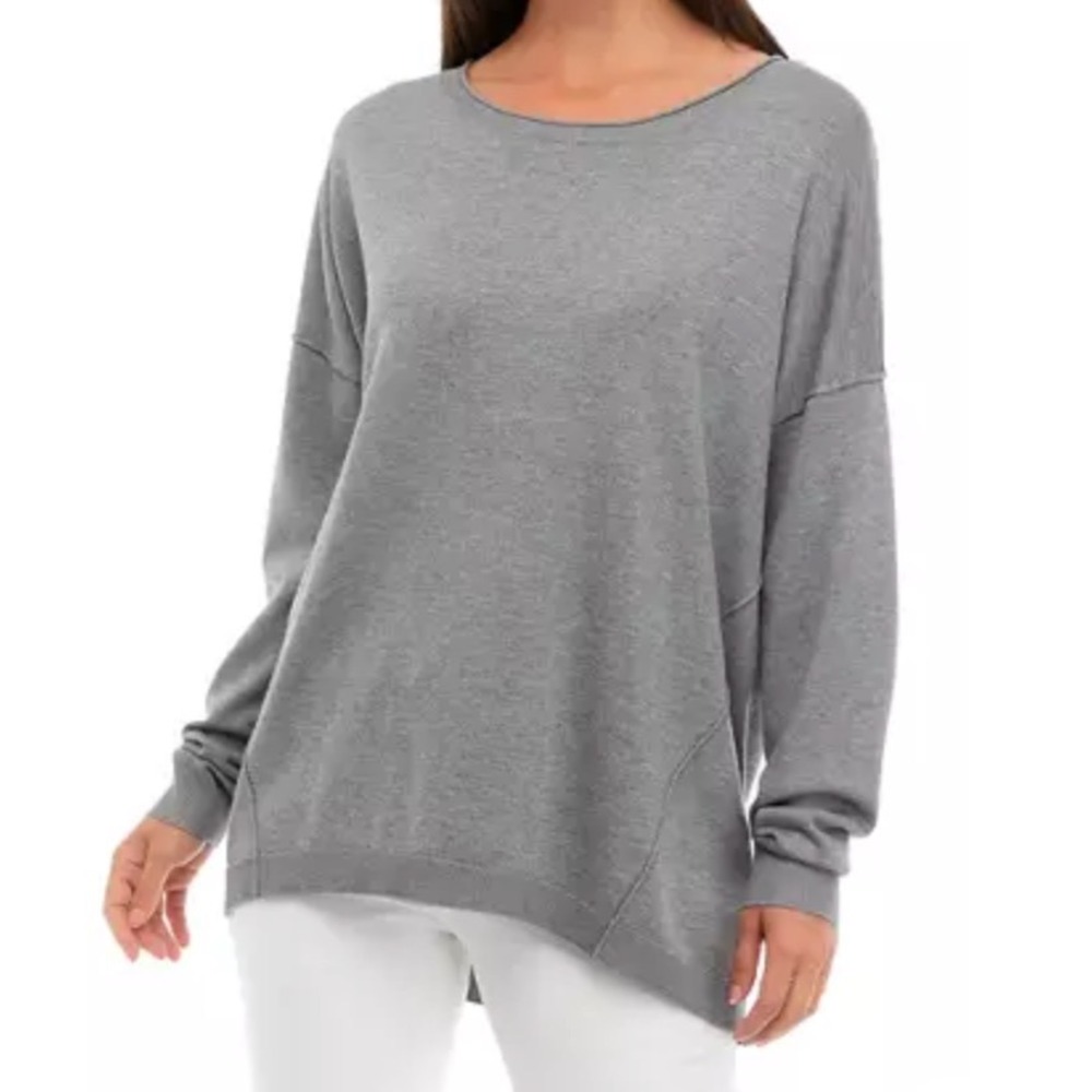WONDERLY Oversized Heather Gray Sweater ROLLED CREWNECK Super Soft SZ L